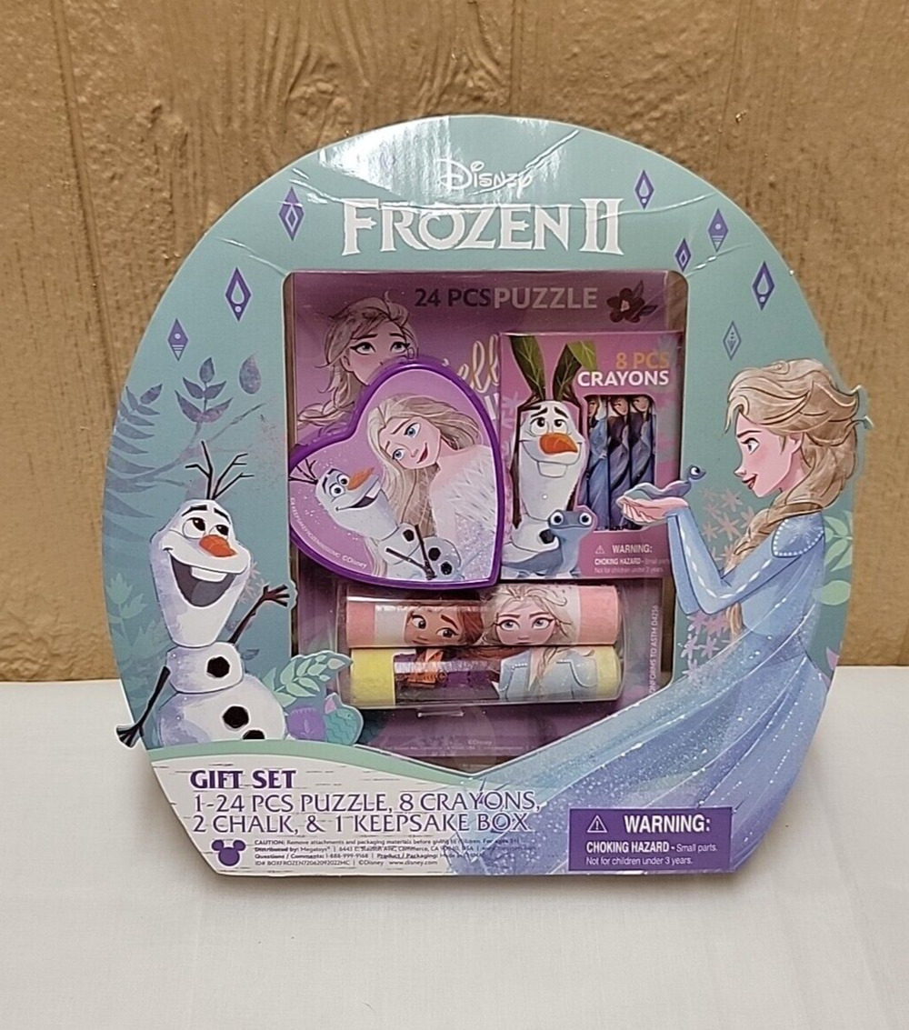 Disney Frozen II Activity Gift Set 24 pc Puzzle Crayons Chalk Keepsake Box